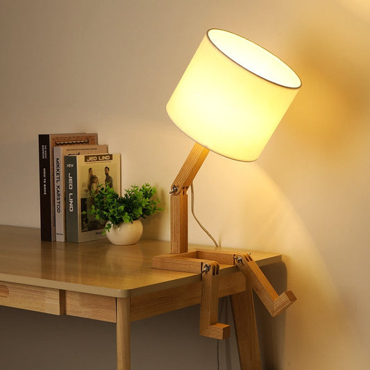 Wooden Robot Table Lamp