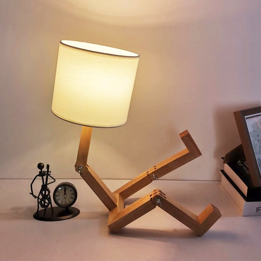 Wooden Robot Table Lamp